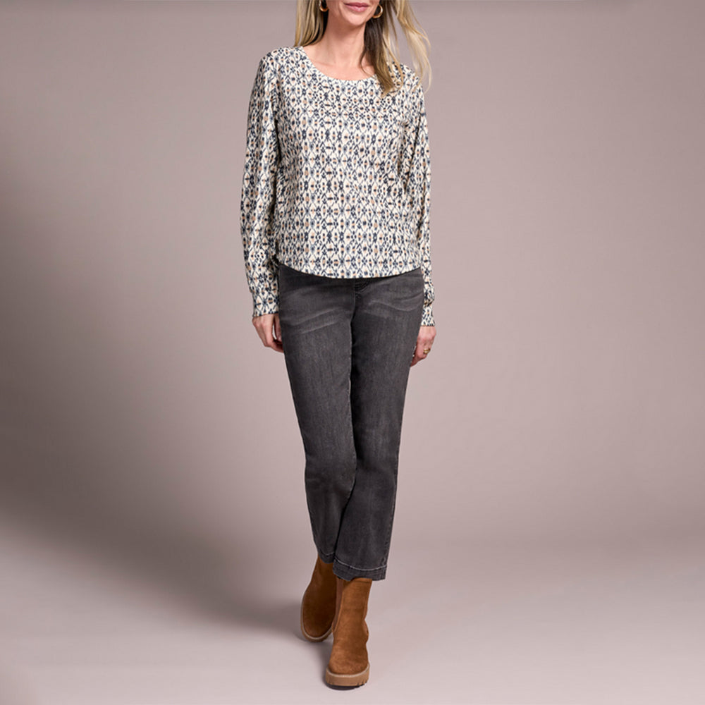 Tribal Clothing Co Long Sleeve Crew Neck Top W/Shirttail-Icelatte