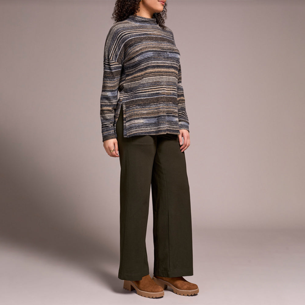 Tribal Clothing Co Long Sleeve Mock Neck Top W/Side Slits-Marine