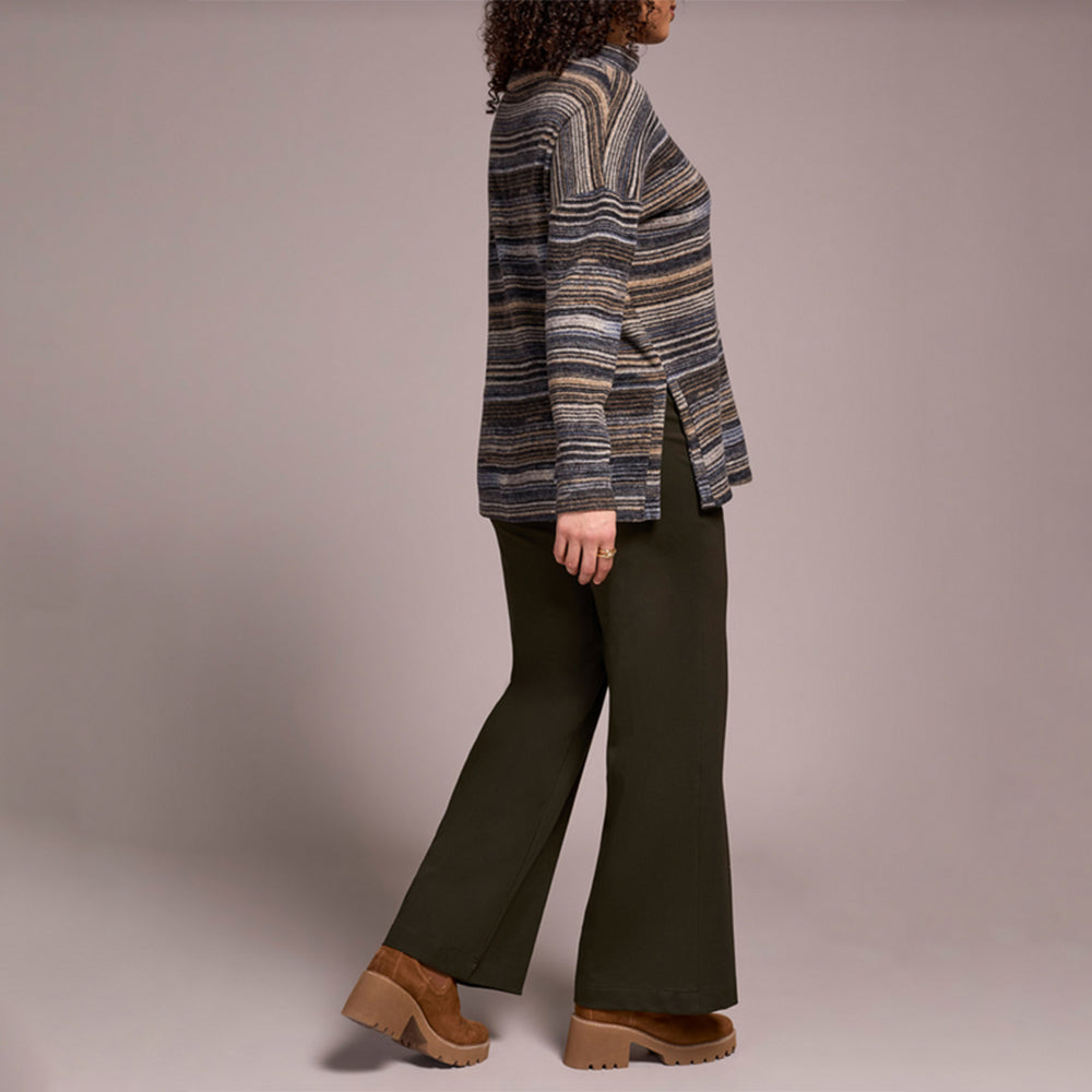 Tribal Clothing Co Long Sleeve Mock Neck Top W/Side Slits-Marine