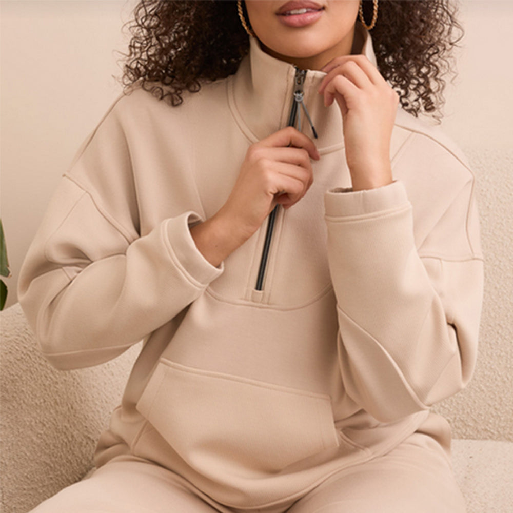 Tribal Clothing Co Long Sleeve Mock Neck Top W/Zipper-Sandstone