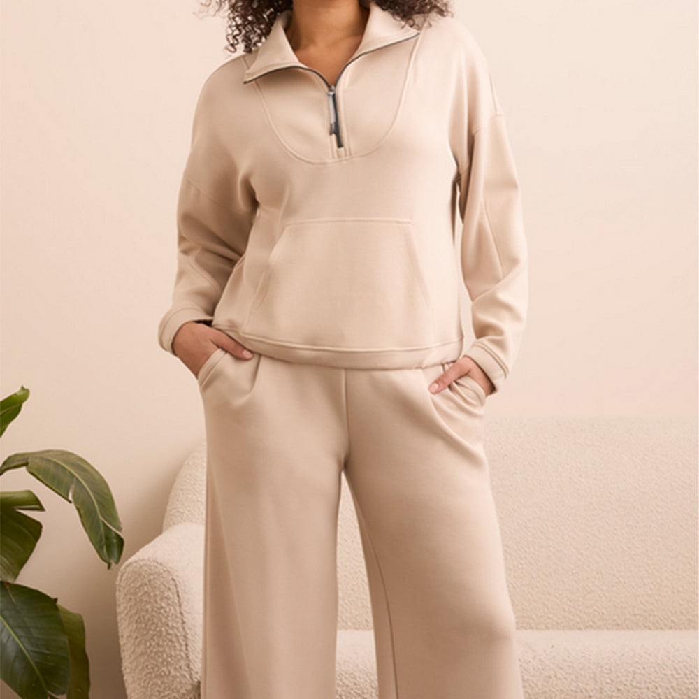 Tribal Clothing Co Long Sleeve Mock Neck Top W/Zipper-Sandstone