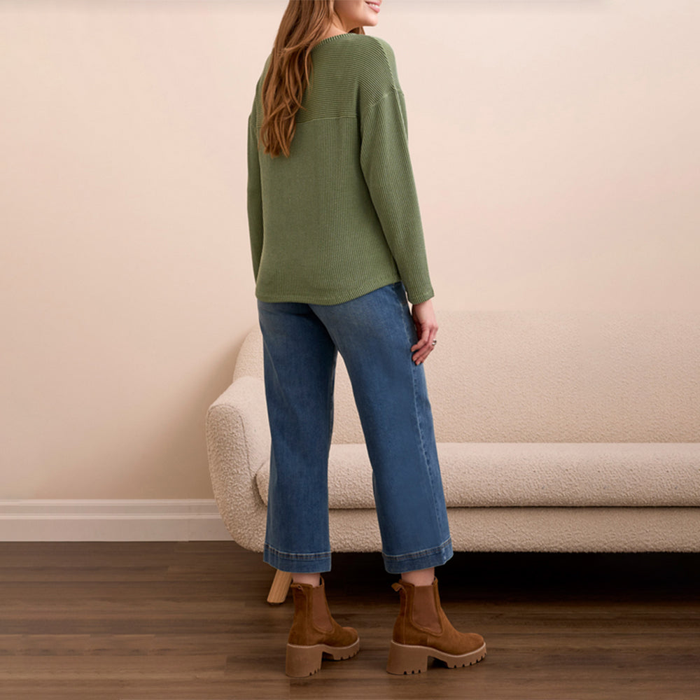 Tribal Clothing Co Long Sleeve Notch Collar Top-Chive