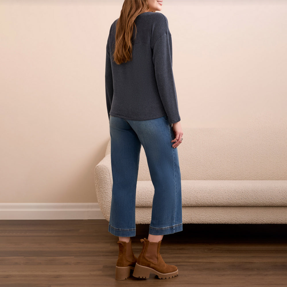 Tribal Clothing Co Long Sleeve Notch Collar Top-Marine