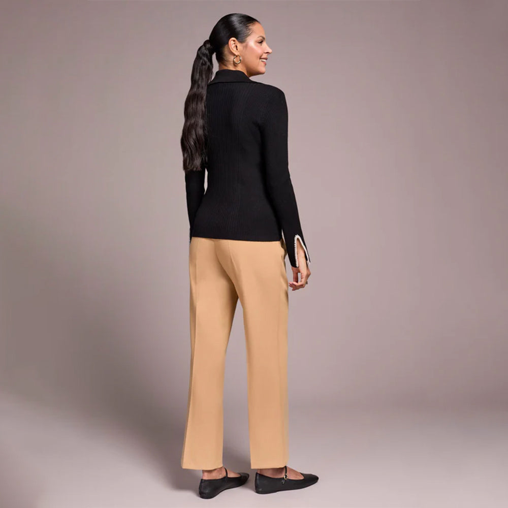 Tribal Clothing Co Long Sleeve Polo Sweater W/Blanket Stitch-Black