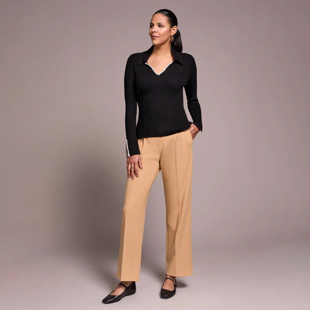 Tribal Clothing Co Long Sleeve Polo Sweater W/Blanket Stitch-Black