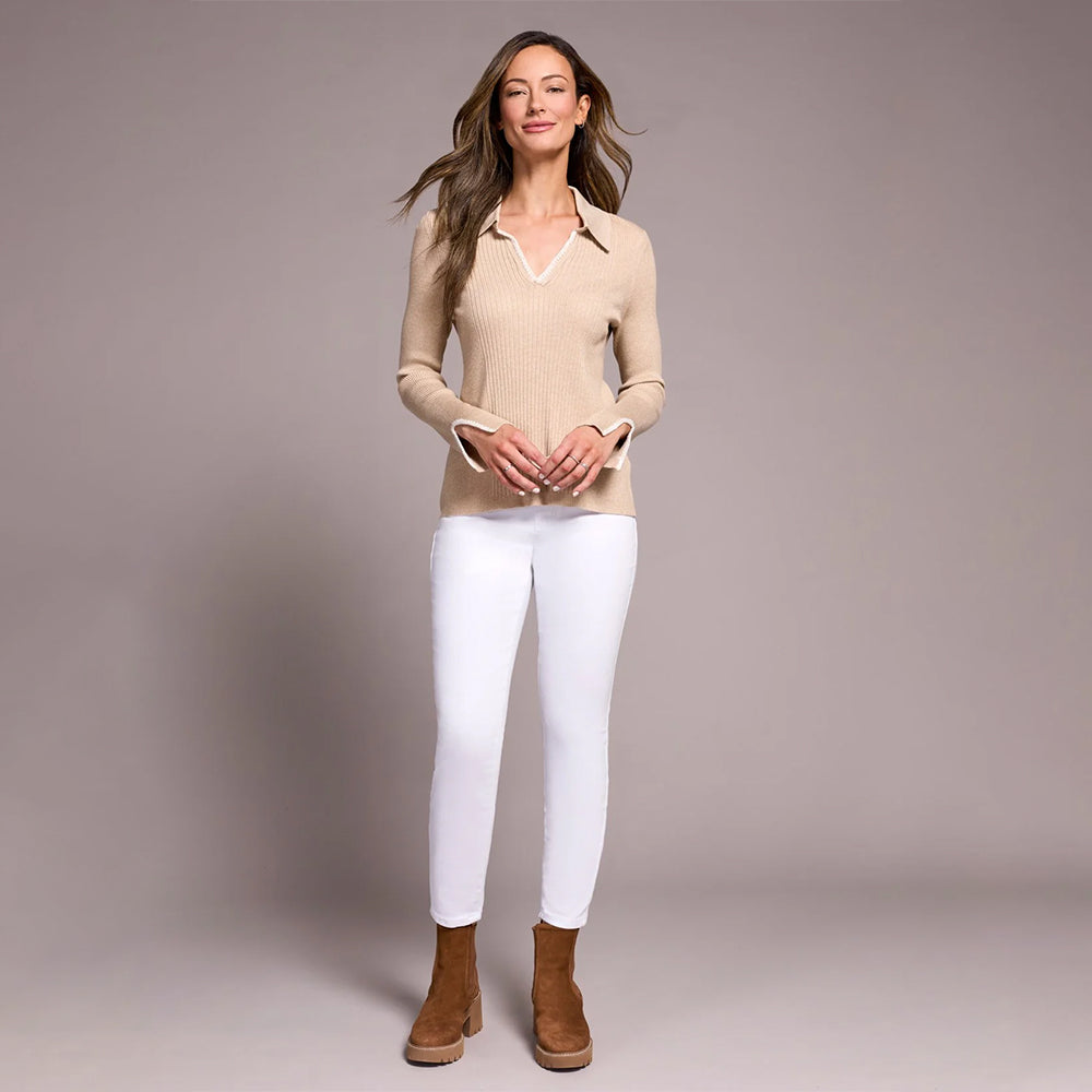 Tribal Clothing Co Long Sleeve Polo Sweater W/Blanket Stitch-H Latte