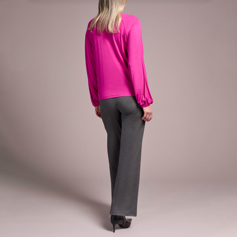 Tribal Clothing Co Long Sleeve V Neck Top W/Pleating Detail-Pink Flambe