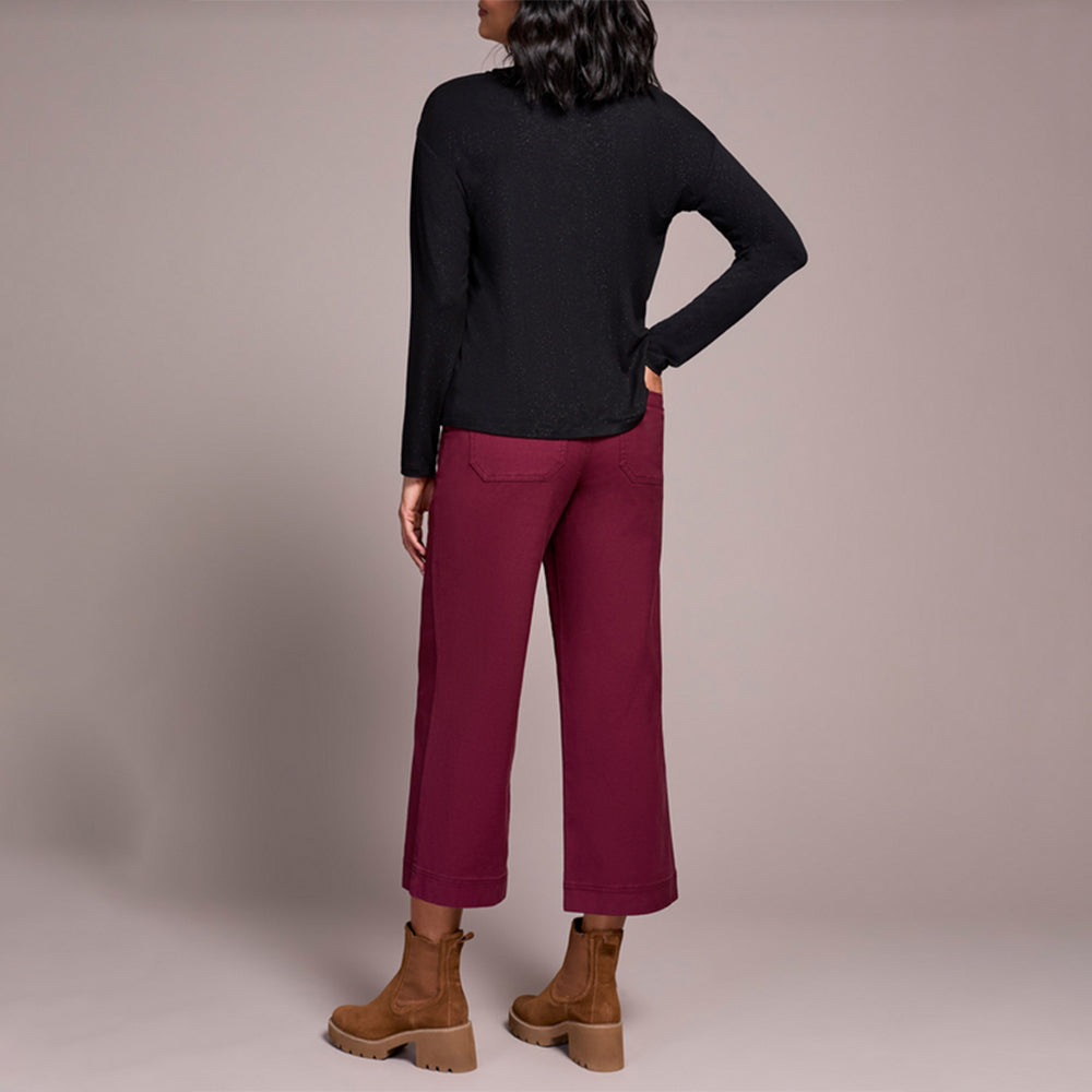 Tribal Clothing Co Long Sleeve V Neck Top W/Pleats-Black