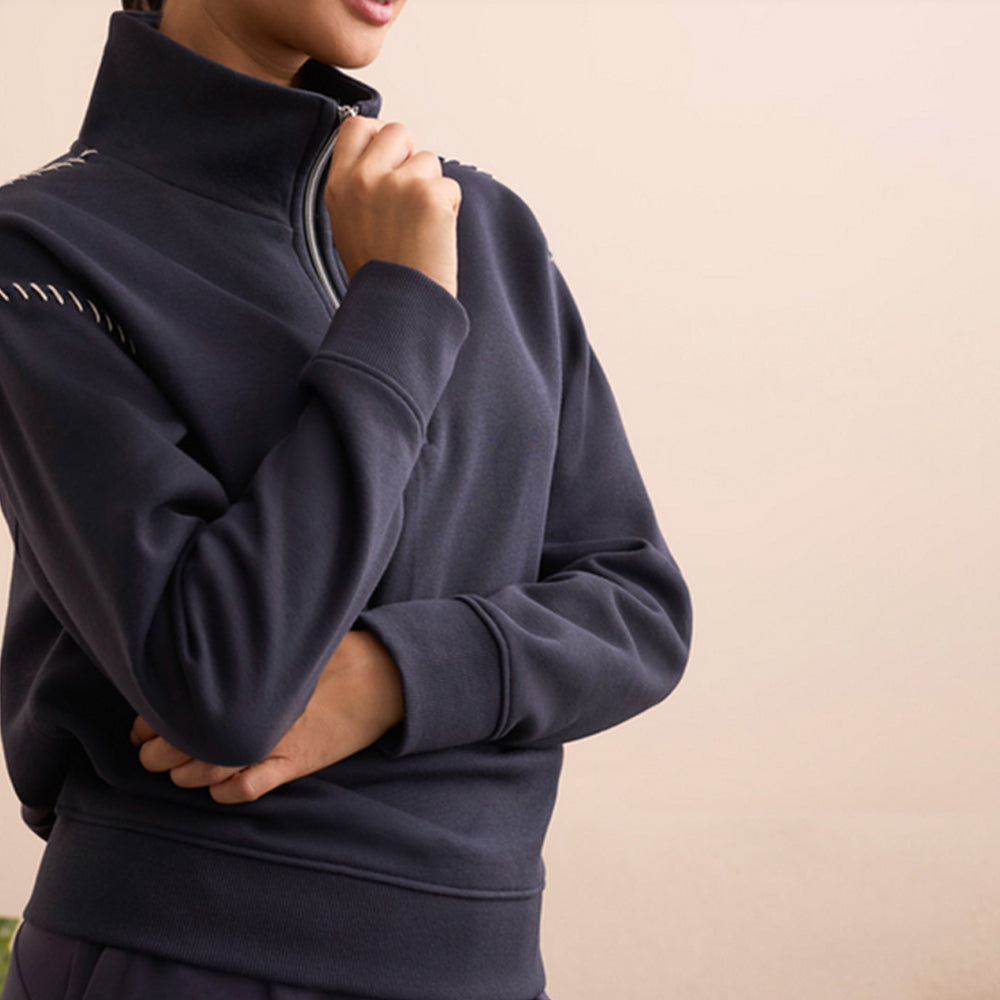 Tribal Clothing Co Long Sleeve Zipper Funnel Neck Top W/Stitching-Sapphire