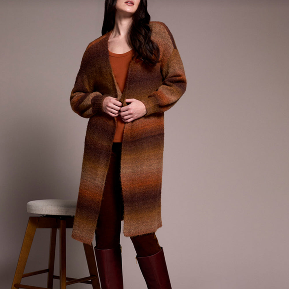 Tribal Clothing Co Long Sweater Cardigan W/Puff Sleeve-M Dk Toffee