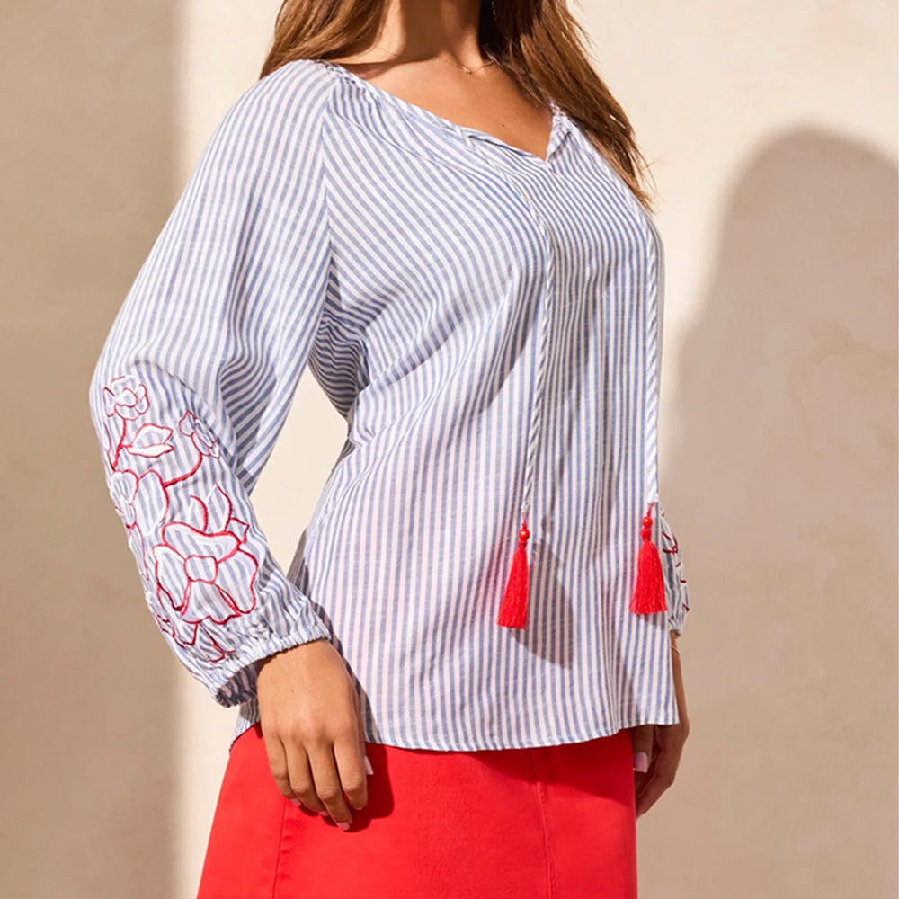 Tribal Clothing Co Raglan Sleeve Blouse with Embroidery-Sailboat