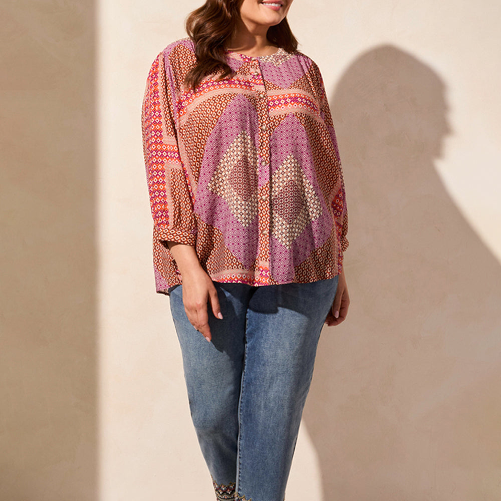 Tribal Clothing Co Size Incl. Dolman Sleeve Wide Blouse-Passionfruit