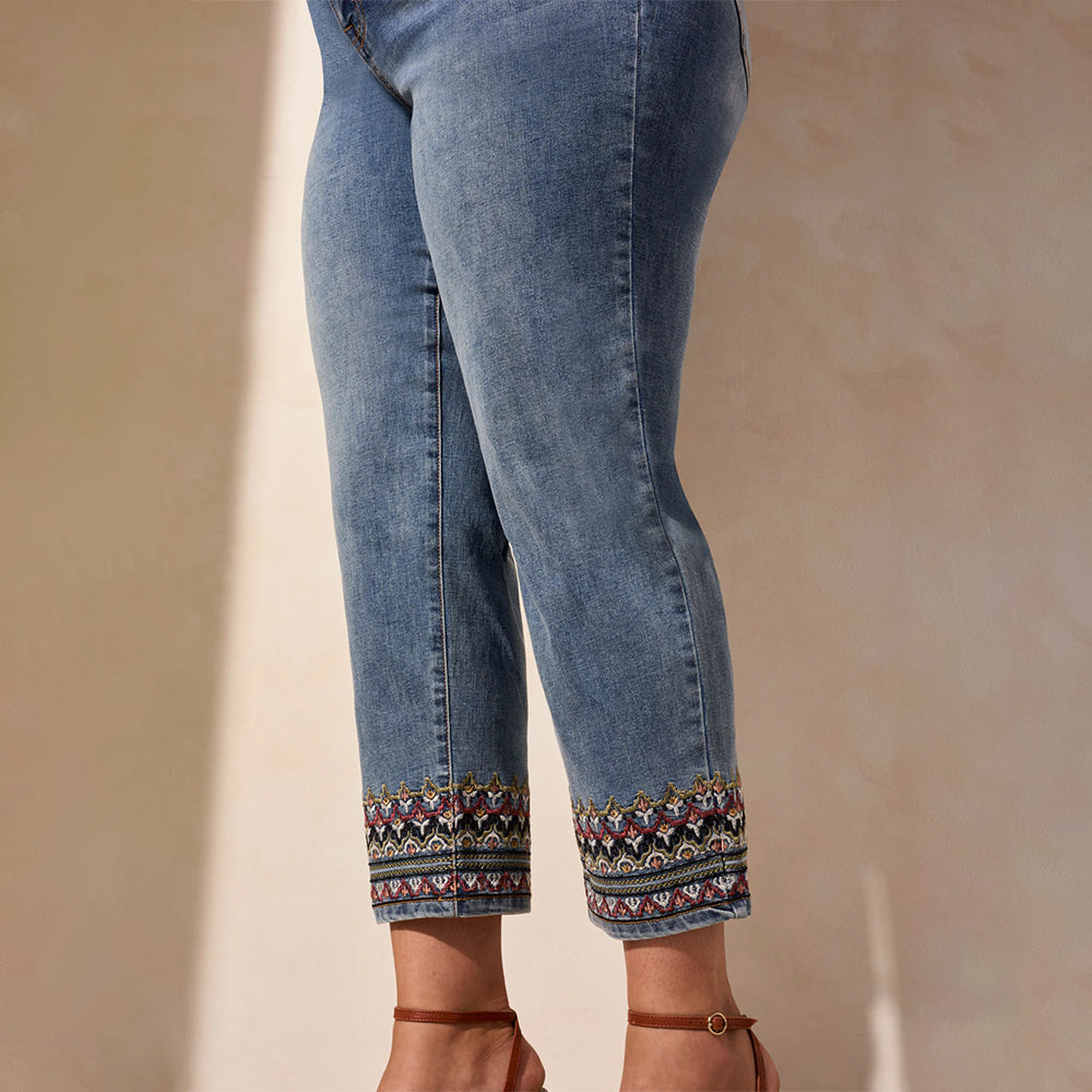 Tribal Clothing Co Tileblue Audrey Straight Crop Jeans with Embroidery