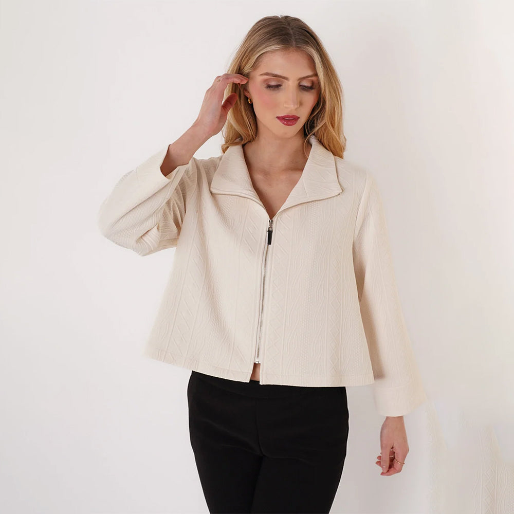 Trisha Tyler Ivory Collared Zip Up Jacket