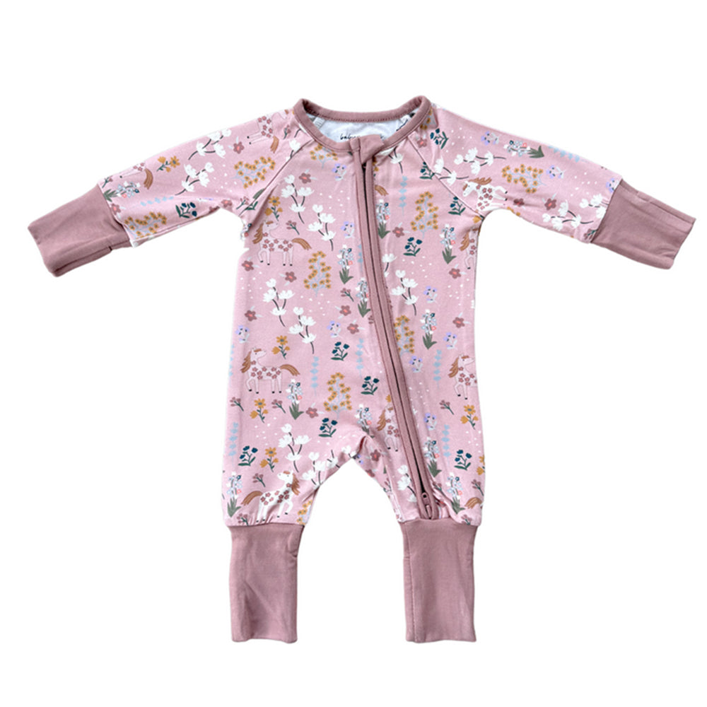 Unicorn and floral print romper in pink