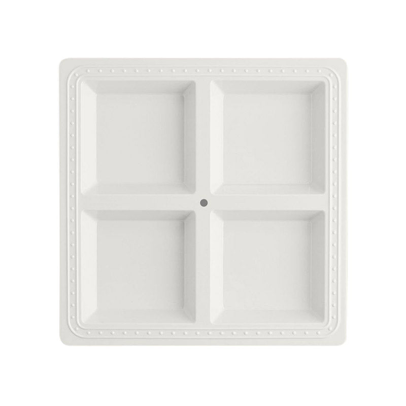 Square serving platter with four sections.
