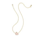 Gold necklace with a pink bunny pendant on a white background