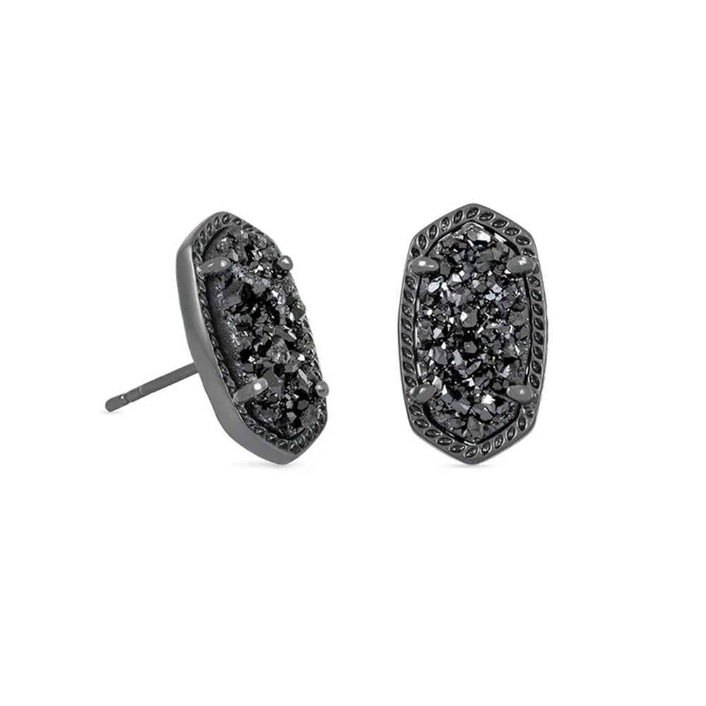 Pair of black diamond earrings on a white background