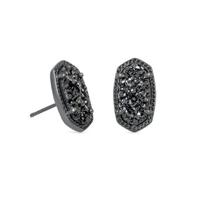 Pair of black diamond earrings on a white background