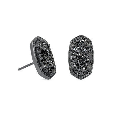 Pair of black diamond earrings on a white background