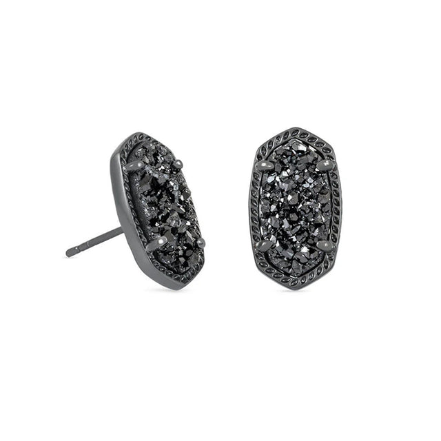 Pair of black diamond earrings on a white background