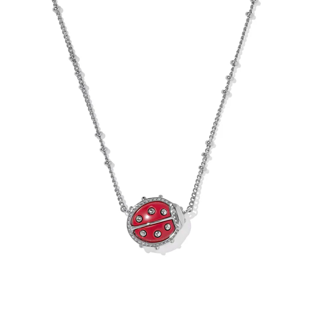 Necklace with a red ladybug pendant on a white background