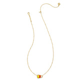 Gold necklace with a colorful pendant on a white background