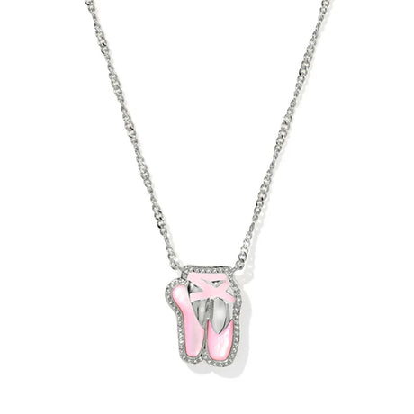 Necklace with pink ballet slipper pendant on a white background