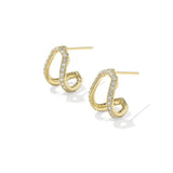 Gold hoop earrings with embedded diamonds on a white background