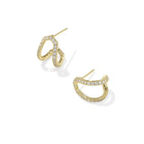 Gold hoop earrings with embedded diamonds on a white background