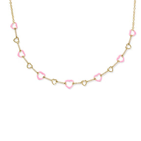 Necklace with pink heart-shaped links on a white background