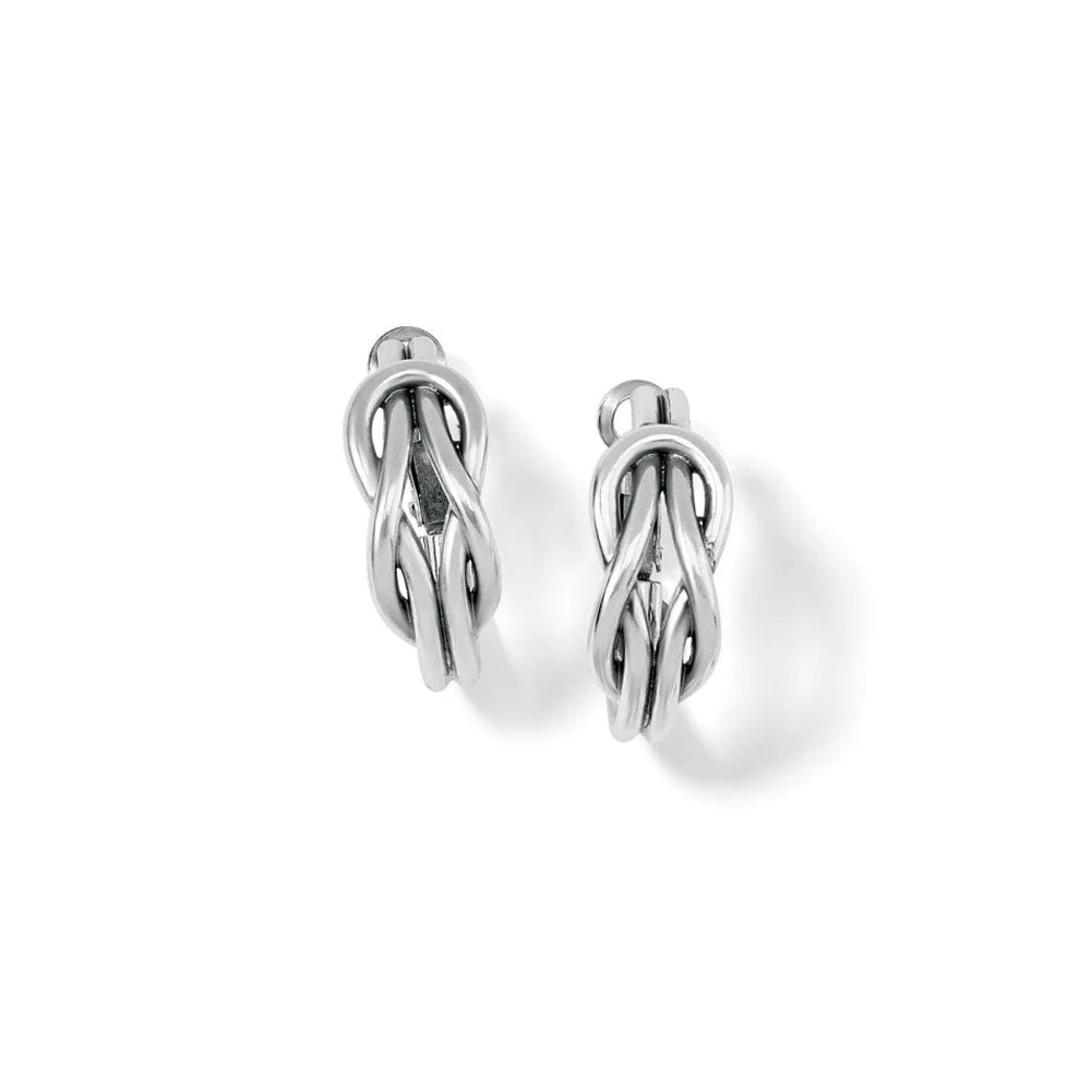 Pair of silver earrings on a white background
