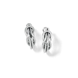 Pair of silver earrings on a white background