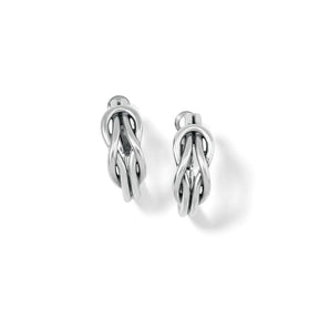 Pair of silver earrings on a white background
