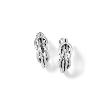 Pair of silver earrings on a white background