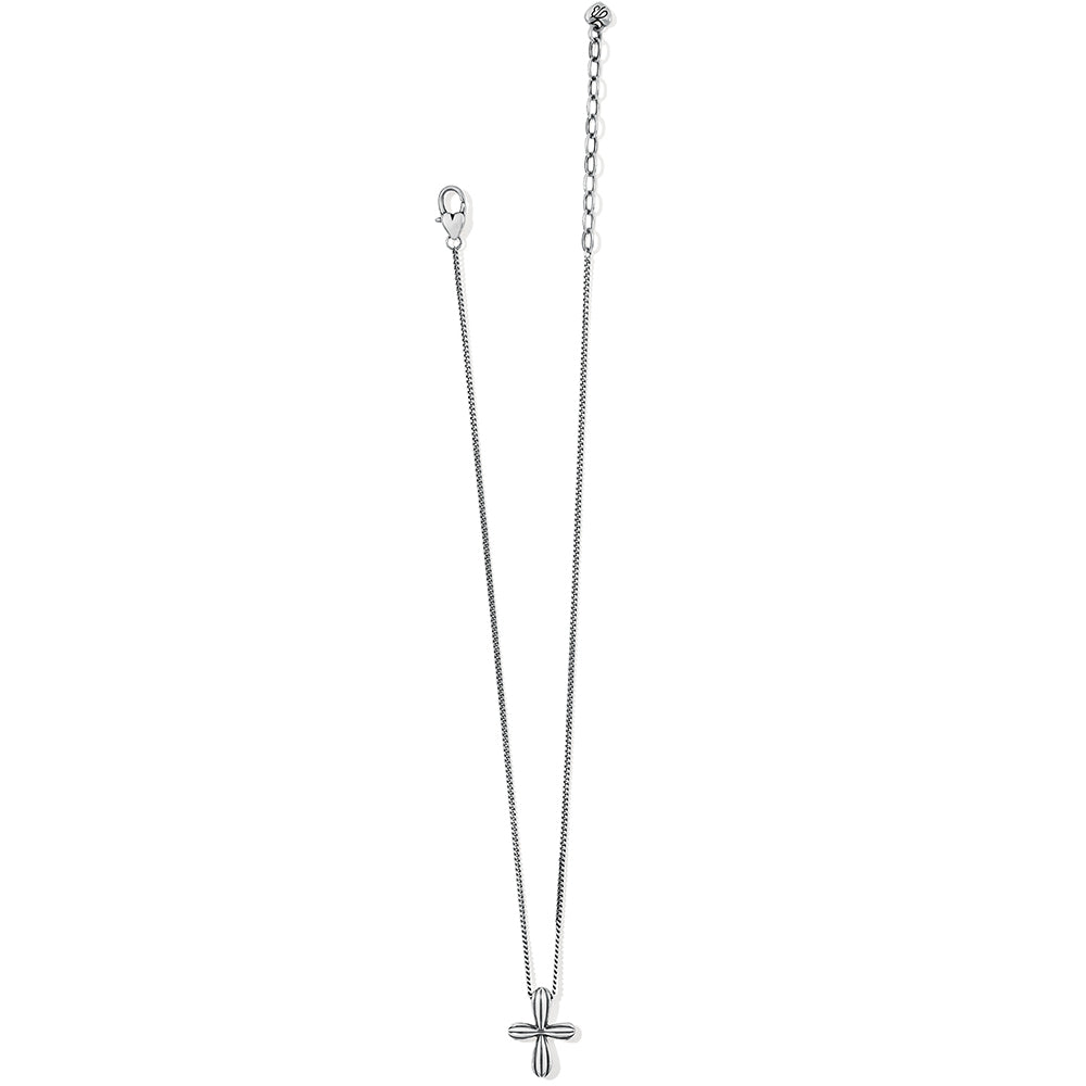 Silver necklace with a cross pendant on a white background