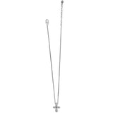 Silver necklace with a cross pendant on a white background