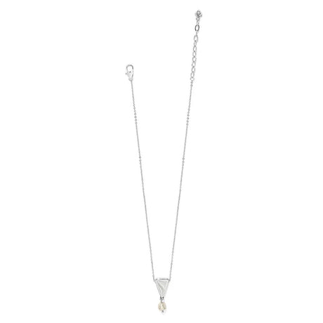 Silver necklace with a triangle pendant on a white background