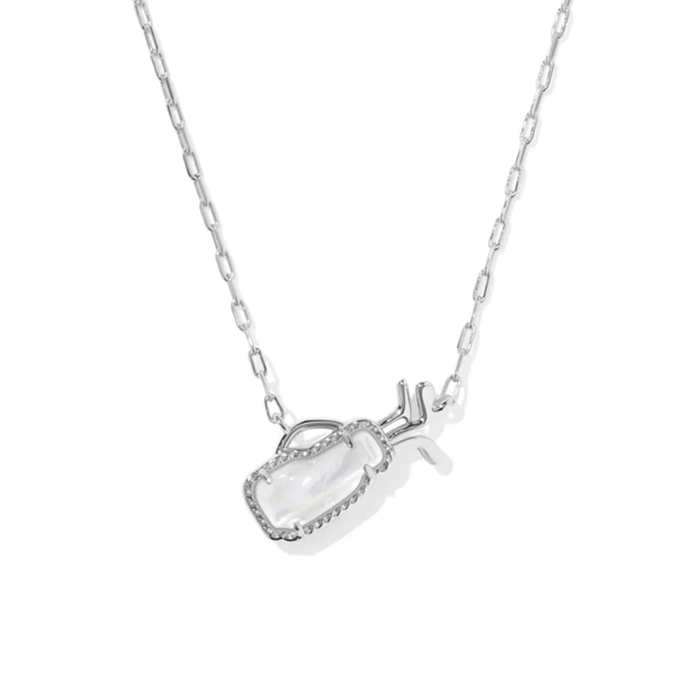 Silver necklace with a golf pendant on a white background