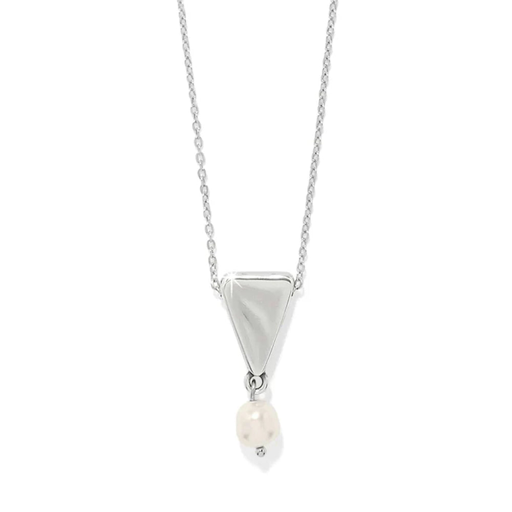Necklace with a triangular pendant and pearl drop on a white background