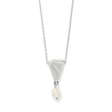 Necklace with a triangular pendant and pearl drop on a white background