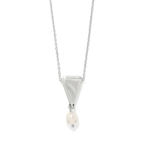 Necklace with a triangular pendant and pearl drop on a white background