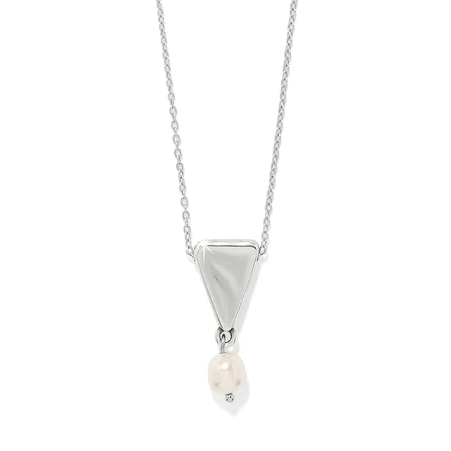 Necklace with a triangular pendant and pearl drop on a white background
