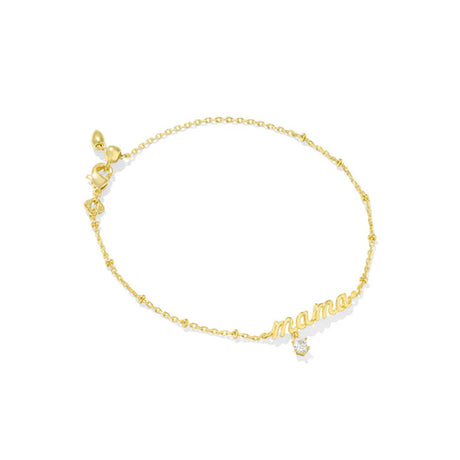 Gold bracelet with 'mama' on a white background