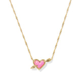 Necklace with a pink heart-shaped pendant on a white background