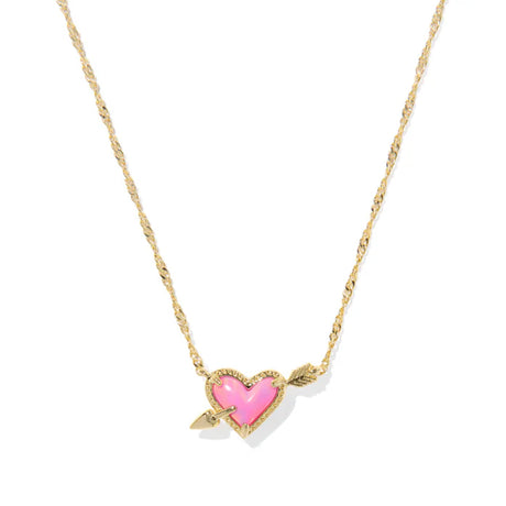 Necklace with a pink heart-shaped pendant on a white background
