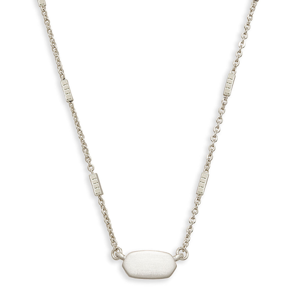 Silver necklace with a large oval pendant on a white background