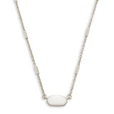 Silver necklace with a large oval pendant on a white background