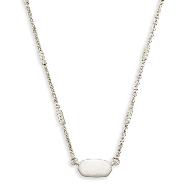 Silver necklace with a large oval pendant on a white background