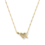 Gold heart-shaped pendant necklace on a white background